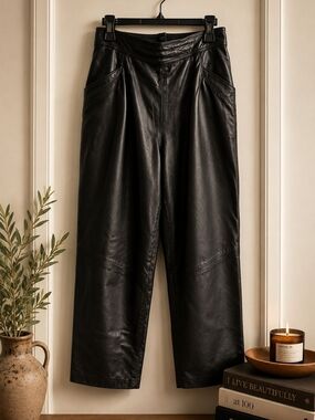 Vintage The Olde Hide House Acton Black Genuine Leather Pants Women's